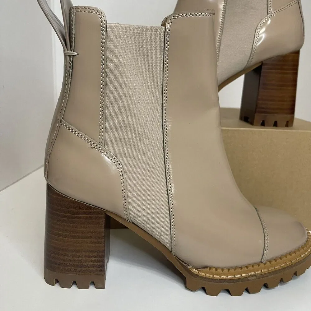 See by Chloé Women's Mallory Block Heel Chelsea Boots Dark Beige Size 37 NWOB